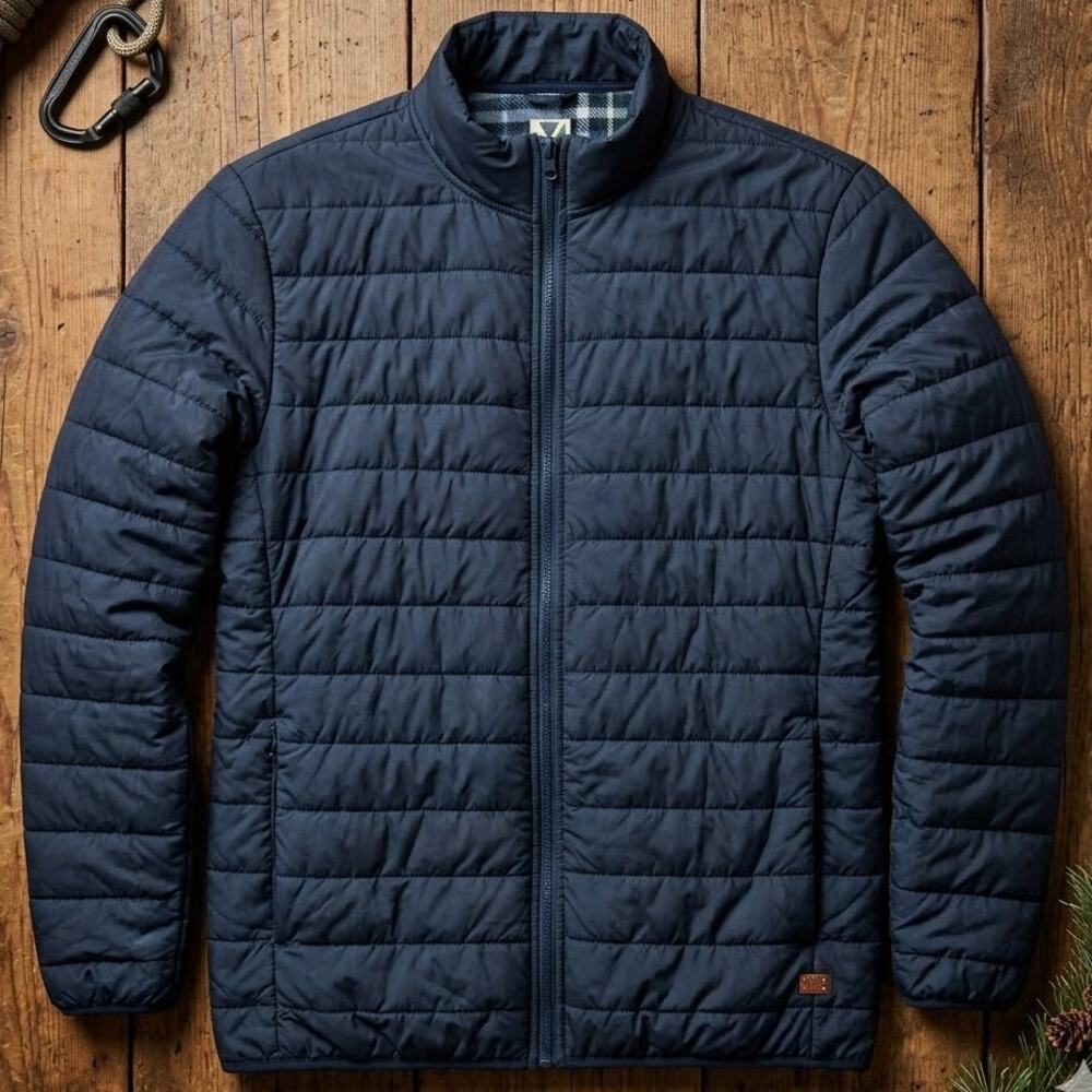 Voyager Men's Black Quilted Puffer Jacket Plaid Fleece Lined Coat Size Large